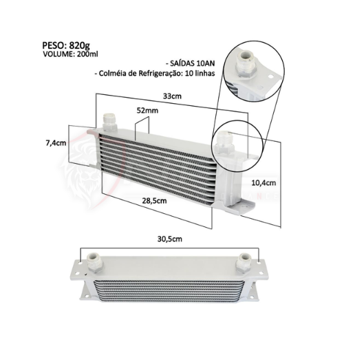 Radiador de Oleo Street Entrada / Saida Superior 10AN Pequeno Metal Horse