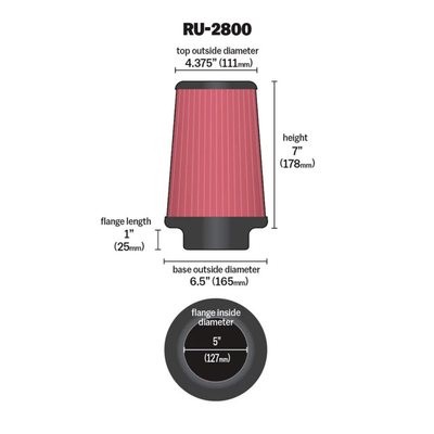 Filtro de Ar K&N RU-2800 Universal Original de Alto Fluxo