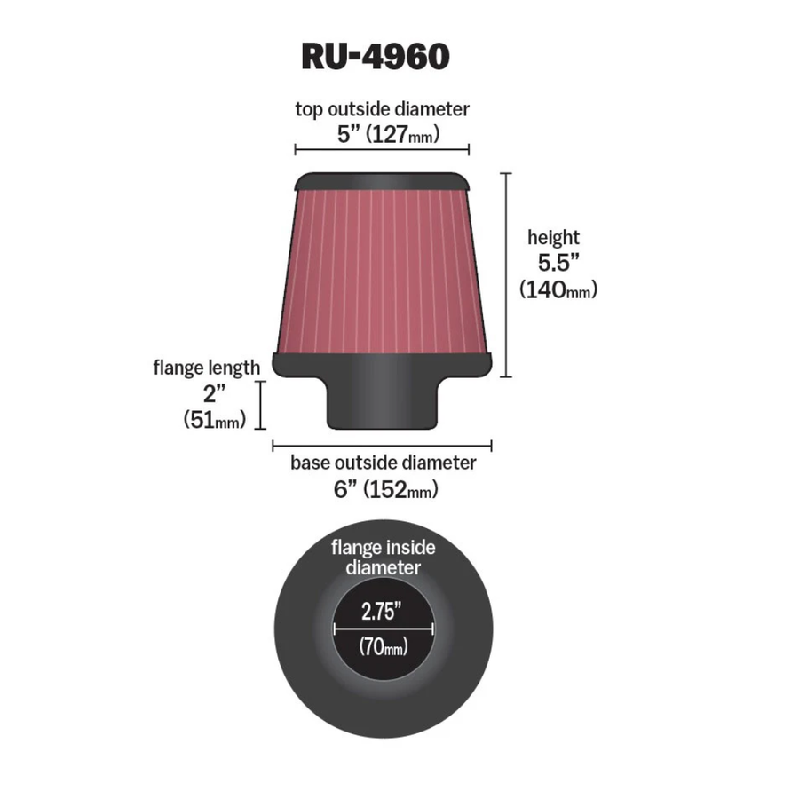 Filtro de Ar K&N RU-4960 Universal Original de Alto Fluxo
