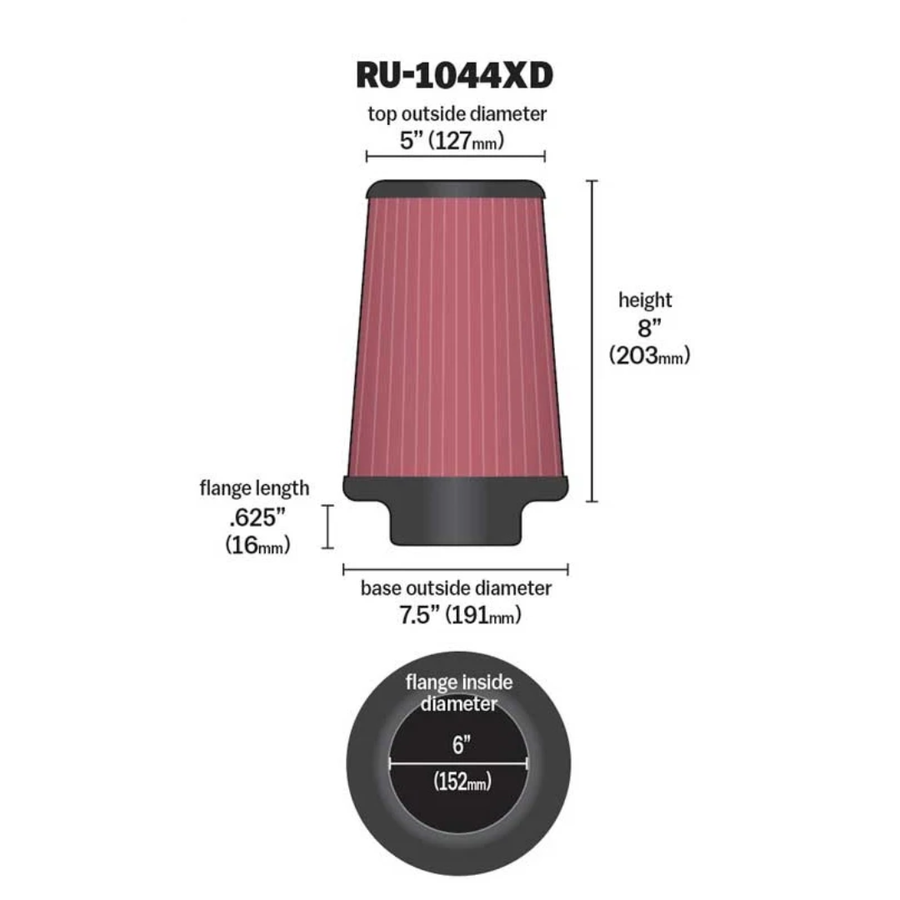 Filtro de Ar K&N RU-1044XD Universal Original de Alto Fluxo