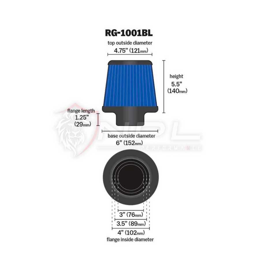 Filtro De Ar Esportivo K&N RG-1001BL Duplo Fluxo com Entrada Ajustável PARA 3