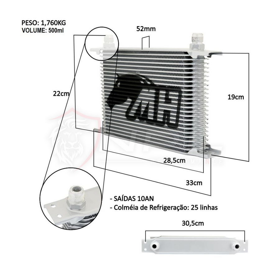 Radiador de Óleo Street Entrada / Saída Superior 10AN Grande Metal Horse
