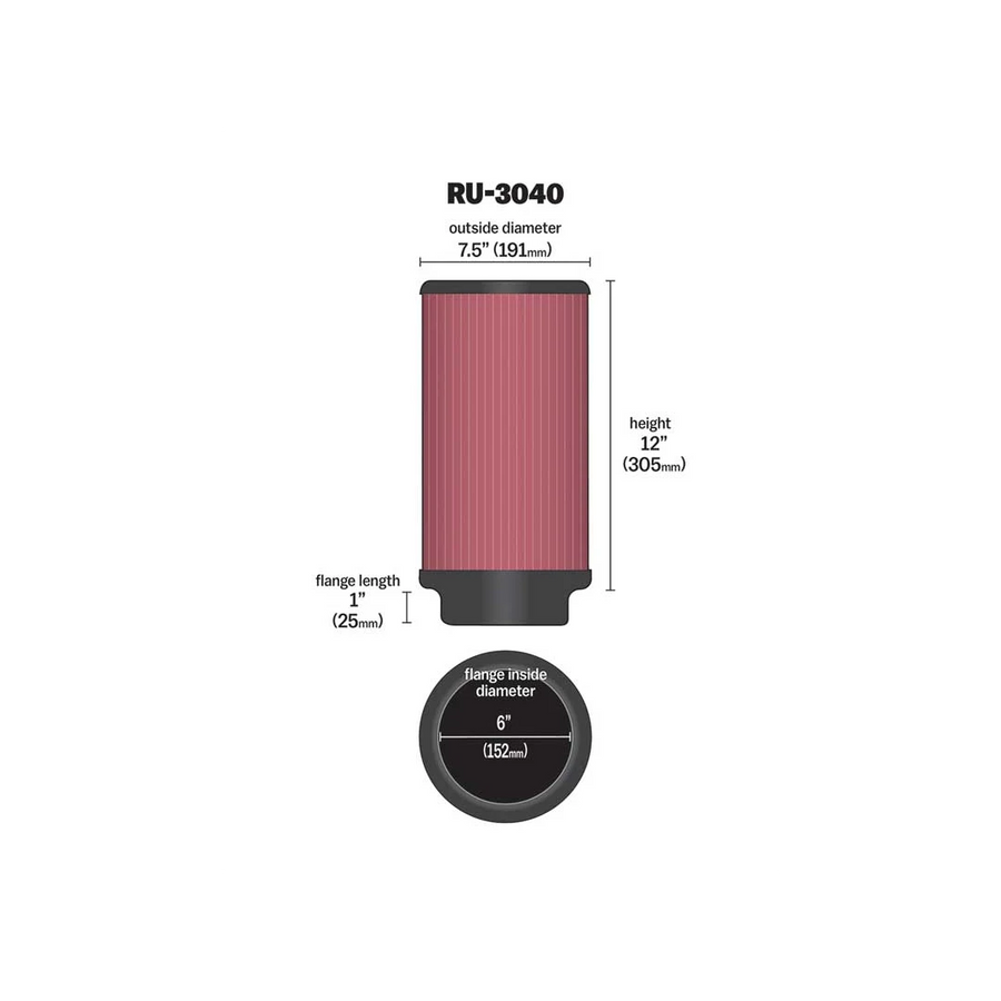 Filtro de Ar K&N RU-3040 Universal Original de Alto Fluxo