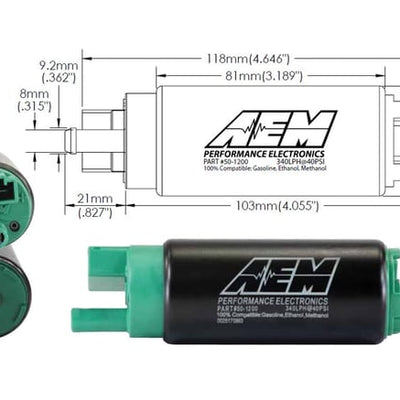 Bomba de Combustível Interna (In-Tank) de Alto Fluxo AEM 340lph (Compatível com E85) AEM