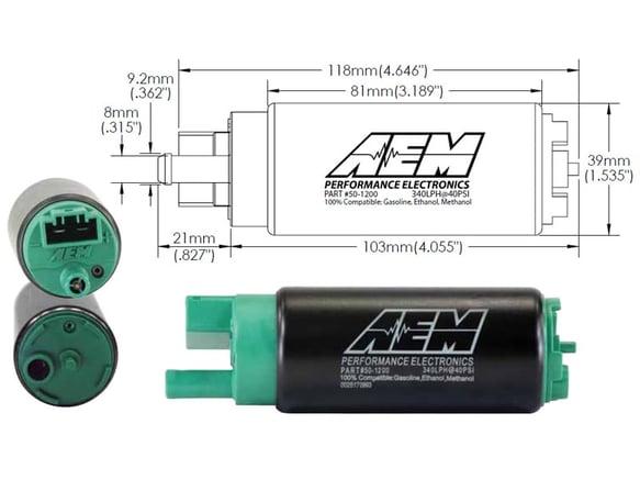 Bomba de Combustível Interna (In-Tank) de Alto Fluxo AEM 340lph (Compatível com E85) AEM