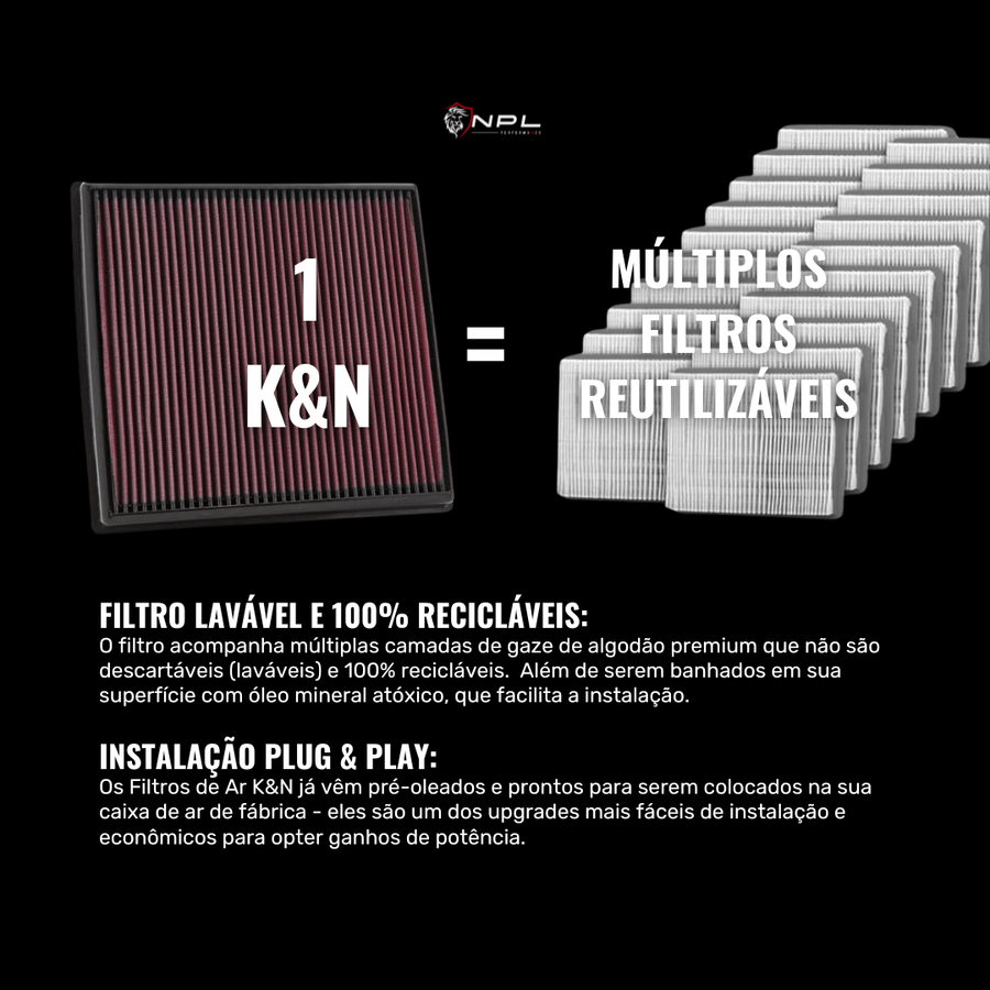 Filtro de Ar K&N de Alto Fluxo 33-2963 BMW X1 20i 28i, Z4 28i, 528i 2.0T (2013 - 2016)