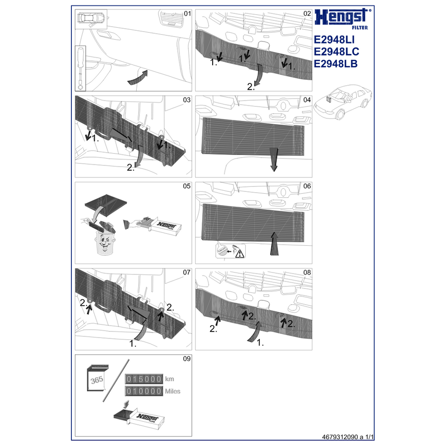 Filtro de Cabine A/C Blue Care com Antibacteriano Hengst E2948LB Para Audi B8 A4, A5 2.0T | B8 SQ5, Q5 3.0T