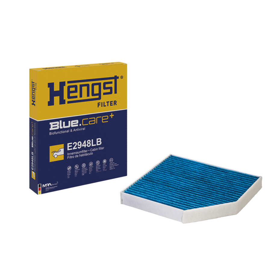 Filtro de Cabine A/C Blue Care com Antibacteriano Hengst E2948LB Para Audi B8 A4, A5 2.0T | B8 SQ5, Q5 3.0T