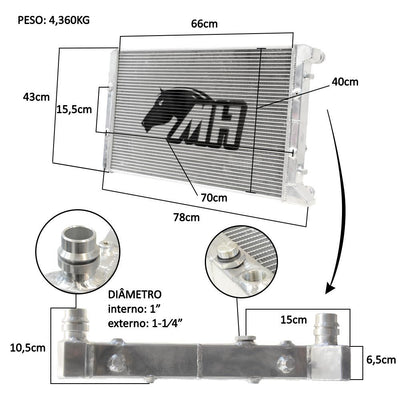 Radiador de Água para Volkswagen Golf e Audi A3 1.8t 1999-2006