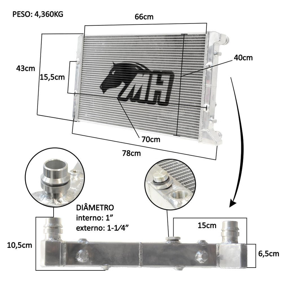 Radiador de Água Completo com Ventoinhas para Golf/A3 1.8t MK4 1999-2006