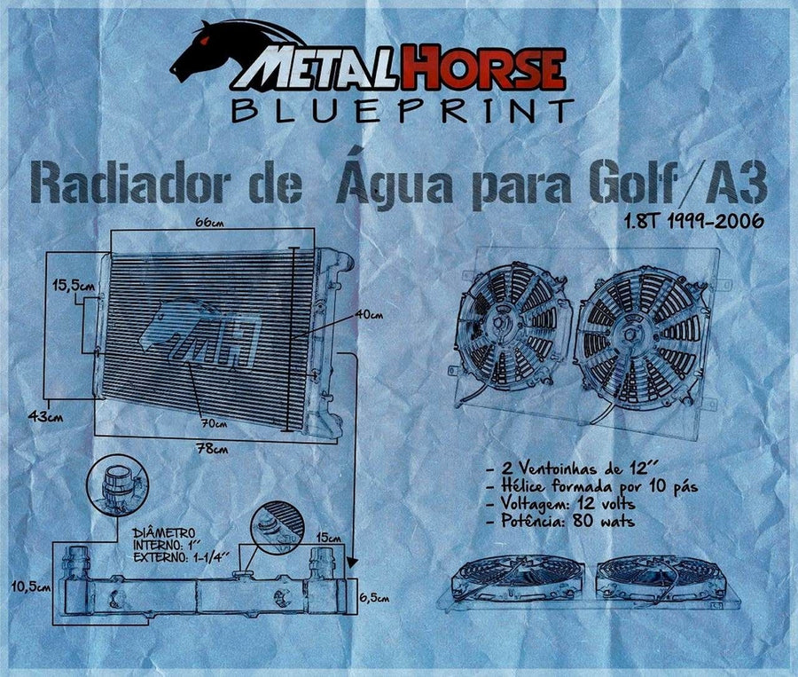 Radiador de Água Completo com Ventoinhas para Golf/A3 1.8t MK4 1999-2006
