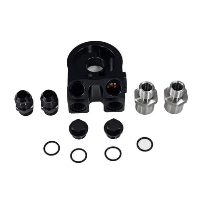 Suporte de Filtro de Óleo para Radiador Remoto com Termostato 80° C (Tipo Sandwich Plate) - Preto