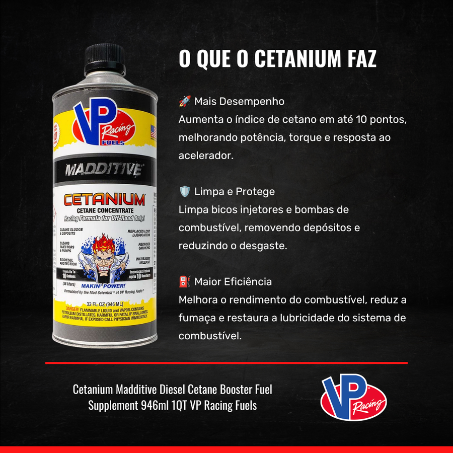 Cetanium Madditive Diesel Cetane Booster Fuel Supplement 946ml 1QT VP Racing Fuels