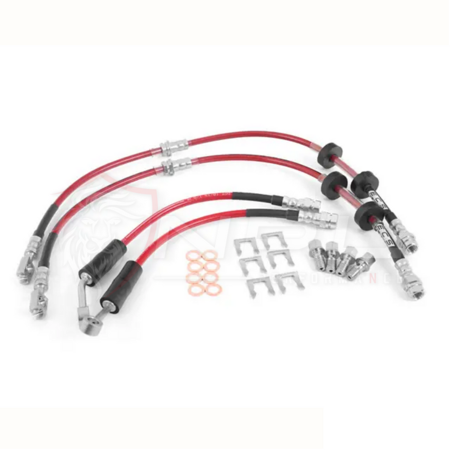 Kit Completo Aeroquip de Freios em Malha de Aço Dianteiro e Traseiro VW Jetta MK7 GLI, Tiguan MQB / AUDI A3, S3 8V ECS Tuning