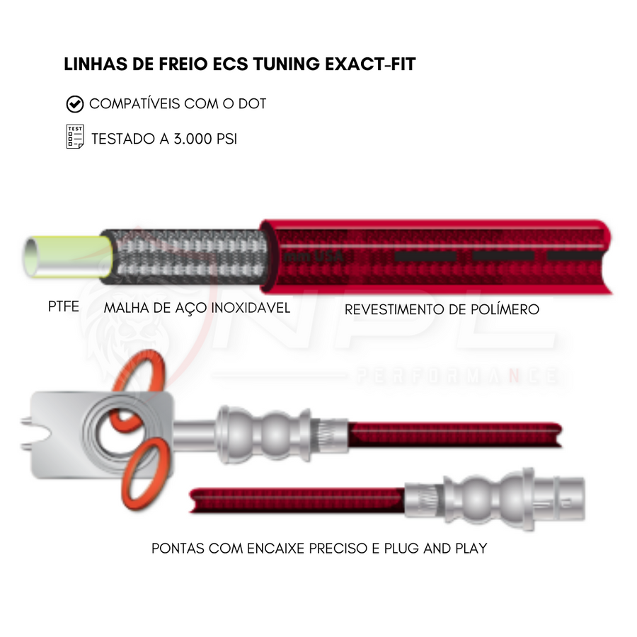 Aeroquip De Freios Em Malha De Aço Dianteiro Ecs Tuning Vw Golf Mk7 Gti, Jetta Mk7 Gli, Tiguan Mqb, Audi A3, S3 8v ECS Tuning